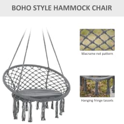 Outsunny Macrame Hanging Chair Swing Hammock for Indoor & Outdoor Use Grey