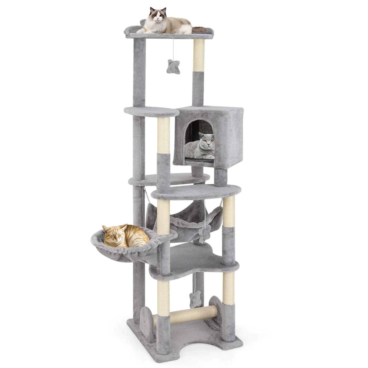 DORTALA Multi-level Cat Tree 176cm Tall Cat Tower w/Top Perch & Cozy Condo-Grey