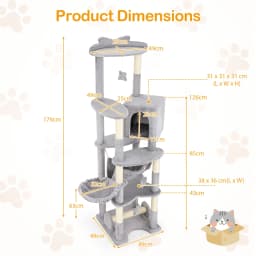 DORTALA Multi-level Cat Tree 176cm Tall Cat Tower w/Top Perch & Cozy Condo-Grey