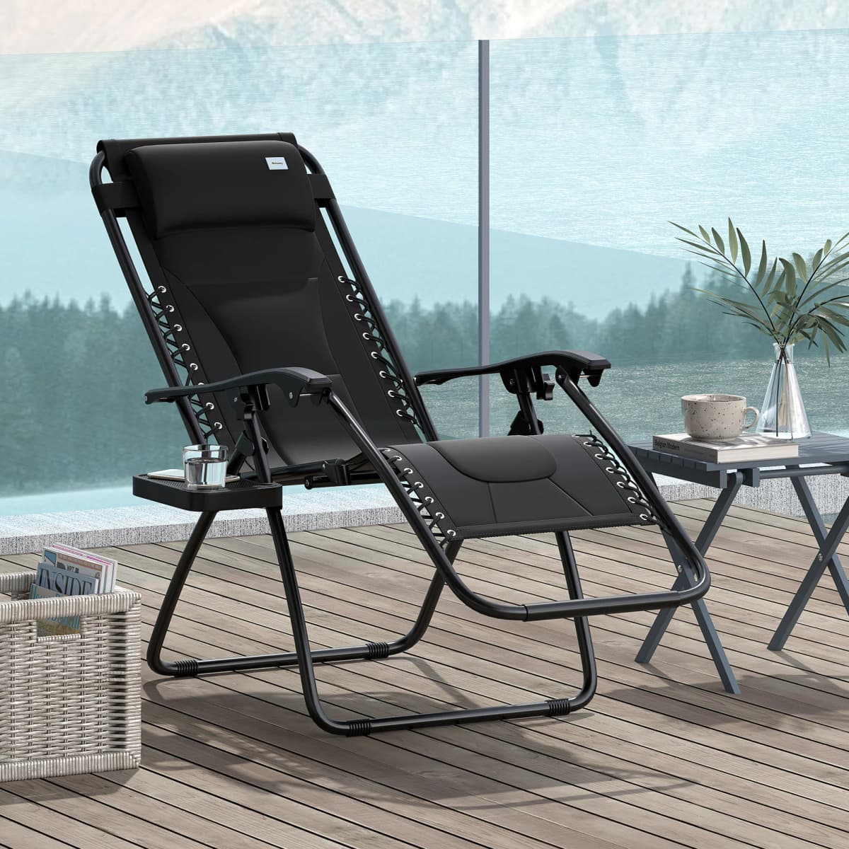Outsunny Zero Gravity Lounger Chair, Folding Reclining Patio Chair with Padded Seat, Cup Holder, Soft Cushion