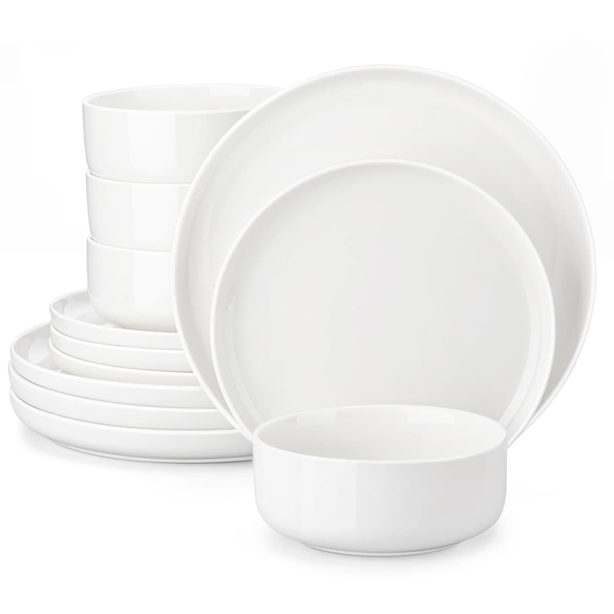 MALACASA 12/24 Piece Ceramic Porcelain Dinnerware Set with 4 Pcs Dinner/Dessert Plates,Bowl Tableware Set Service for 4