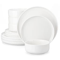 MALACASA 12/24 Piece Ceramic Porcelain Dinnerware Set with 4 Pcs Dinner/Dessert Plates,Bowl Tableware Set Service for 4