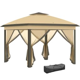 Outsunny 3.3 x 3.3m Pop Up Gazebo, Double Roof Foldable Canopy Tent with Zipped Mesh Sidewalls, Height and Carrying Bag, Beige