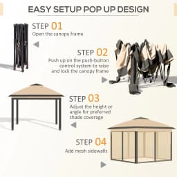 Outsunny 3.3 x 3.3m Pop Up Gazebo, Double Roof Foldable Canopy Tent with Zipped Mesh Sidewalls, Height and Carrying Bag, Beige