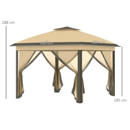 Outsunny 3.3 x 3.3m Pop Up Gazebo, Double Roof Foldable Canopy Tent with Zipped Mesh Sidewalls, Height and Carrying Bag, Beige