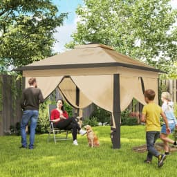 Outsunny 3.3 x 3.3m Pop Up Gazebo, Double Roof Foldable Canopy Tent with Zipped Mesh Sidewalls, Height and Carrying Bag, Beige