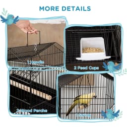 PawHut Metal Bird Cage Small w/ Perch Food Container Handle for Finch Canary