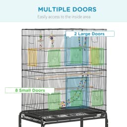 PawHut Bird Cage, with Stand, Wheels, Toys, for Budgies, Finches, Parakeets