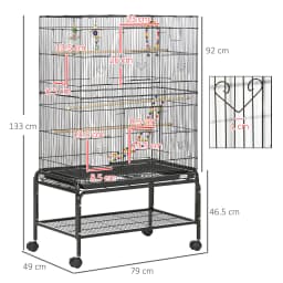 PawHut Bird Cage, with Stand, Wheels, Toys, for Budgies, Finches, Parakeets