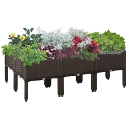 Outsunny Set of 6 26L Garden Raised Bed Elevated Patio Flower Plant Planter Box, Brown