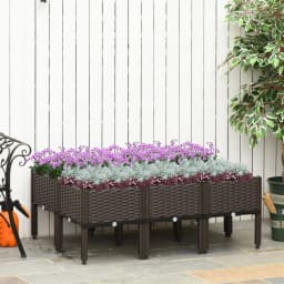 Outsunny Set of 6 26L Garden Raised Bed Elevated Patio Flower Plant Planter Box, Brown
