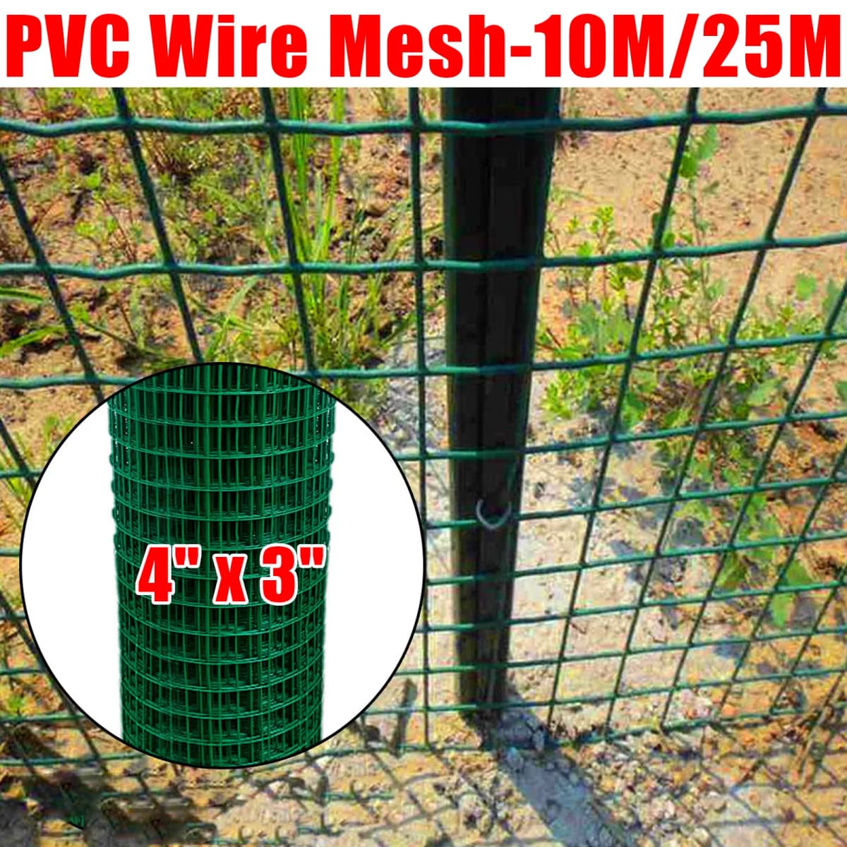 DayPlus PVC Wire Mesh, Galvanized Steel Green Coating Metal Wire Mesh for Chicken Coop Barrier Poultry Enclosures Garden Fence