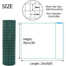 DayPlus PVC Wire Mesh, Galvanized Steel Green Coating Metal Wire Mesh for Chicken Coop Barrier Poultry Enclosures Garden Fence