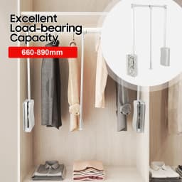 Lift/Pull Down Adjustable Width Wardrobe Clothes Hanging Rail Soft Return Cloakroom Wardrobe Telescopic LiftClothes Rail