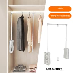 Lift/Pull Down Adjustable Width Wardrobe Clothes Hanging Rail Soft Return Cloakroom Wardrobe Telescopic LiftClothes Rail
