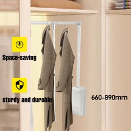 Lift/Pull Down Adjustable Width Wardrobe Clothes Hanging Rail Soft Return Cloakroom Wardrobe Telescopic LiftClothes Rail