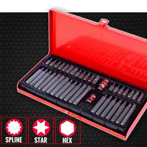 40PCS Hex Torx Star Spline Bit Socket Set 3/8"1/2" Drive Adapters Long Short Reach Allen Key with Red Case