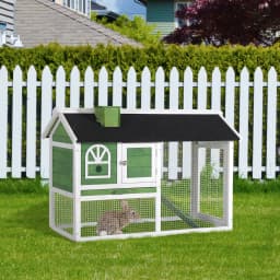 PawHut Rabbit Hutch Wood Bunny Cage for Outdoor Indoor w/ Pull Out Tray Ramp