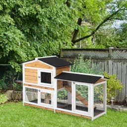 PawHut 2-Tier Wooden Rabbit Hutch Guinea Pig House Pet Cage Outdoor w/ Tray Ramp