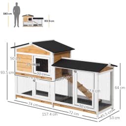 PawHut 2-Tier Wooden Rabbit Hutch Guinea Pig House Pet Cage Outdoor w/ Tray Ramp