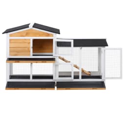 PawHut 2-Tier Wooden Rabbit Hutch Guinea Pig House Pet Cage Outdoor w/ Tray Ramp