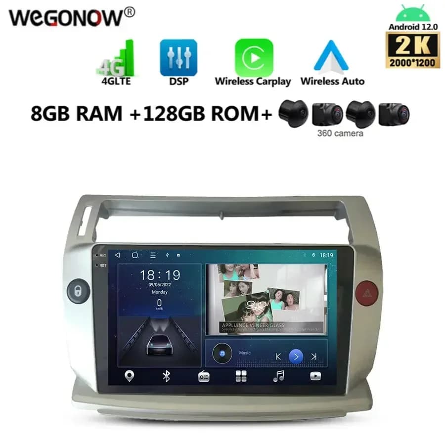 2000*1200 360 Carplay 8G+128G Android 13.0 Car DVD Player GPS WIFI Bluetooth Radio For Citroen C4 C-Triomphe C-Quatre 2004-2014