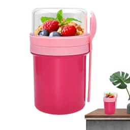 Overnight Oat Cup Glass With Lid And Spoon Double layer Sealed Food Breakfast Cup Portable Cereal Milk Salad Yogurt Cup