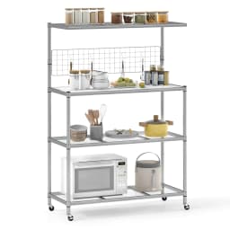 GOFLAME Bakers Rack on Wheels 4-Tier Coffee Bar Table w/Shelves-Silver