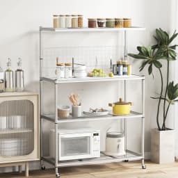 GOFLAME Bakers Rack on Wheels 4-Tier Coffee Bar Table w/Shelves-Silver
