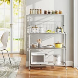 GOFLAME Bakers Rack on Wheels 4-Tier Coffee Bar Table w/Shelves-Silver