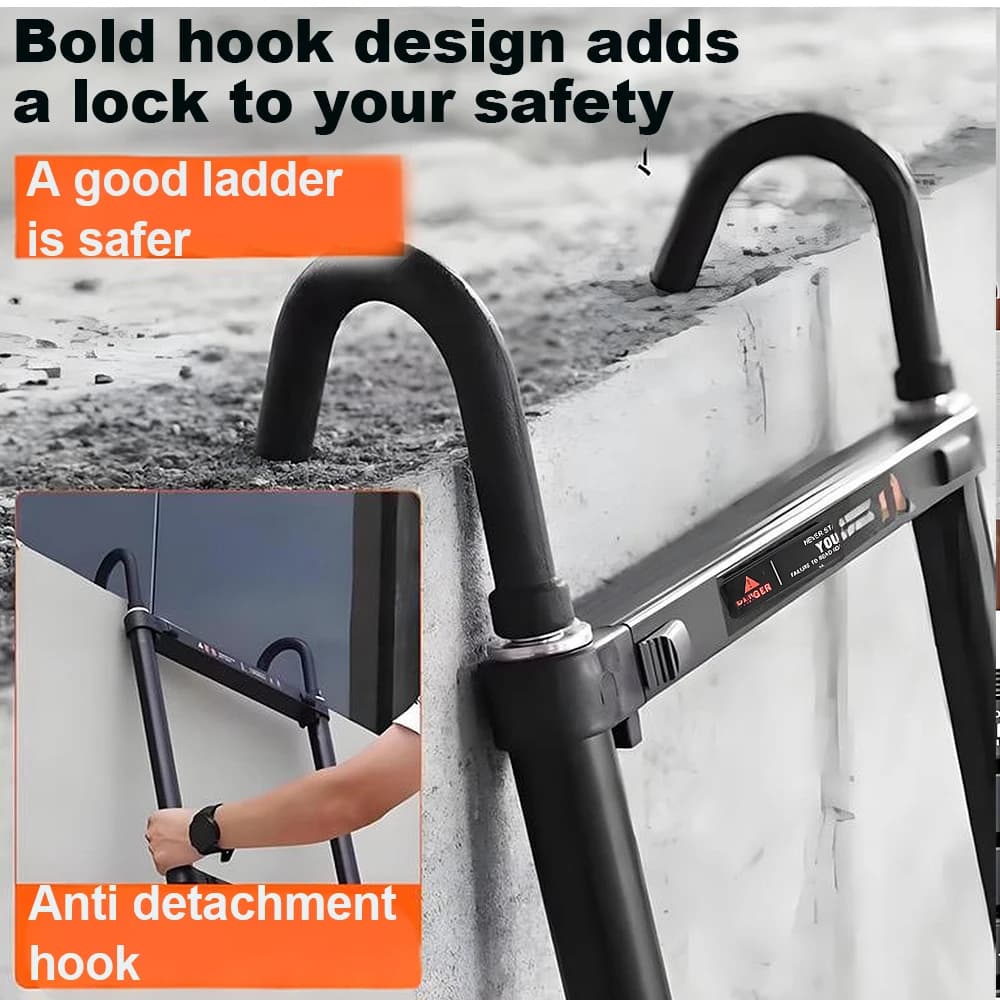 6.2 m / 20.3ft Step Ladder Aluminum Telescoping Ladde with Detachable Roof Hooks,330lbs Load Capacity,15 Steps Adjustable Height