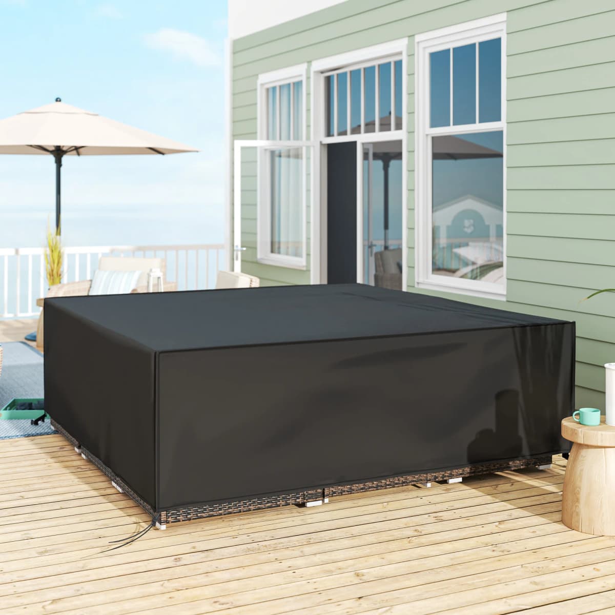 Outsunny Large Patio Garden Furniture Set Cover 600D Oxford Square Waterproof, 230 X 230 X 70 Cm, Black