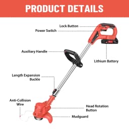 Electric Lawn Mower 21V Cordless Grass Trimmer Length Adjustable Cutter Household Garden Tools 36000RPM Battery with 2x Batterys