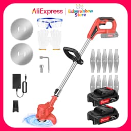Electric Lawn Mower 21V Cordless Grass Trimmer Length Adjustable Cutter Household Garden Tools 36000RPM Battery with 2x Batterys