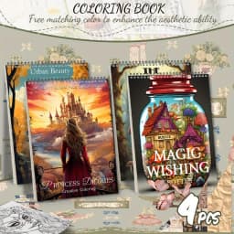 4pcs female characters and magic series of theme coloring books, upgrade and thicken strong durable, high flexibility.