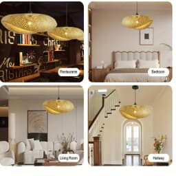 Handcrafted Bamboo Lampshade - Rustic Hanging Lampshade for Kitchen Island, Dining Room, and Farmhouse Ceilings