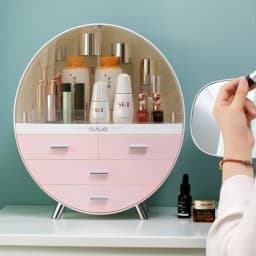【Breeins】Dustproof Round Cosmetic Storage Box Desktop Organzier Makeup For Home