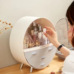 【Breeins】Dustproof Round Cosmetic Storage Box Desktop Organzier Makeup For Home