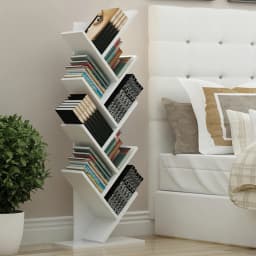 【Breeins】Rustic Standing Tree Bookshelf Wood Display Rack For Home Office Decoration Storage Organizer Shelf Bookcase