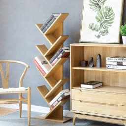 【Breeins】Rustic Standing Tree Bookshelf Wood Display Rack For Home Office Decoration Storage Organizer Shelf Bookcase