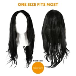 Ladies Gothic Mother Halloween Costume - Long Black Dress & Black Wig Fancy Dress Outfit for Women