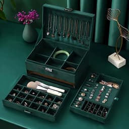 Green 3-Layers Jewelry Box, Large PU Leather Finish Storage Drawer Cabinet, Small Item Organizer Box For Jewelry, Ornaments