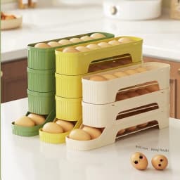 4Layers Fridge Egg Storage Box Automatic Rolling Eggs Holder Rack Ladder Style Refrigerator Eggs Dispenser Egg Organizer Holder