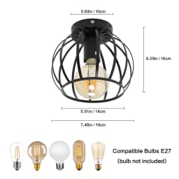 Black Hallway Ceiling Lights: Industrial Retro Cage Ceiling Lamp with Metal Lampshade, E27 Base