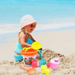 Kids Beach Sand Toys Set Toddler Travel Size Beach Kit Fun Rake Shovel Complete Sandbox Toys Sand Bucket For Boys Girls Summer