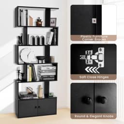 GOFLAME 5-tier Bookcase Industrial S-Shaped Bookshelf Storage Display Rack with Cabinet