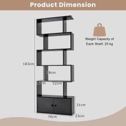 GOFLAME 5-tier Bookcase Industrial S-Shaped Bookshelf Storage Display Rack with Cabinet