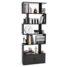 GOFLAME 5-tier Bookcase Industrial S-Shaped Bookshelf Storage Display Rack with Cabinet