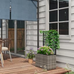 Outsunny 22L Garden PE Rattan Planter with Trellis, Free Standing Flower Raised Bed with Two Plant Boxes for Garden Planter