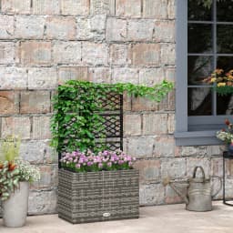 Outsunny 22L Garden PE Rattan Planter with Trellis, Free Standing Flower Raised Bed with Two Plant Boxes for Garden Planter